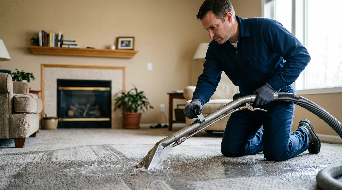 Water damage restoration technician working near Tunbridge, VT